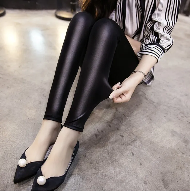 Faux Leather Plus Velvet Outerwear Leather Pants Women's Stretch Fleece Leather Pants Women - Thin-3Xl