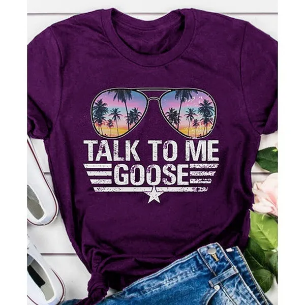 TALK TO ME GOOSE Sunglasses Printed Short Sleeve T shirt Purple - Shop at LoveMi