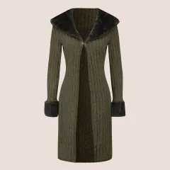 Slim Fit Slimming Knitted Casual Top Trench Coat - Army Green - View 1