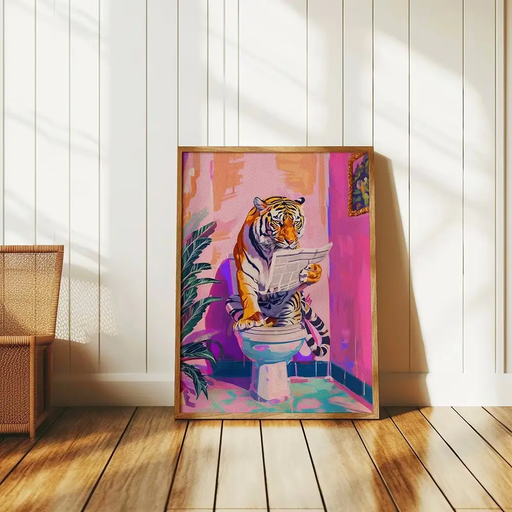 Funny Jungle Animal Tiger In Bathroom Toilet