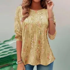 New Floral Flounce Hem Bottoming Shirt Long Sleeve T-shirt - Yellow - View 1