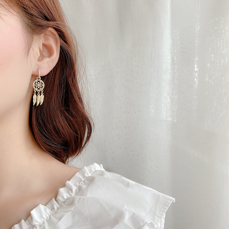 Sterling Silver Needle Mesh Geometric Tassel Earrings With Diamonds