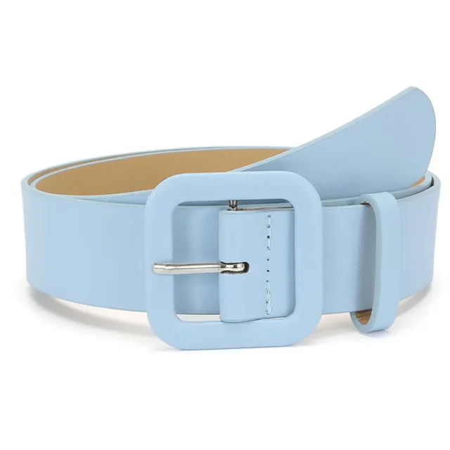 New Square Buckle Minimalist Candy Color Decorative Belt Women's Fashion All match Jeans Casual Pants Wide Belt Blue - Shop at LoveMi