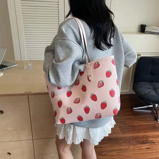 New Cherry Print Shoulder Crossbody Large Capacity Bag Pink - Shop at LoveMi