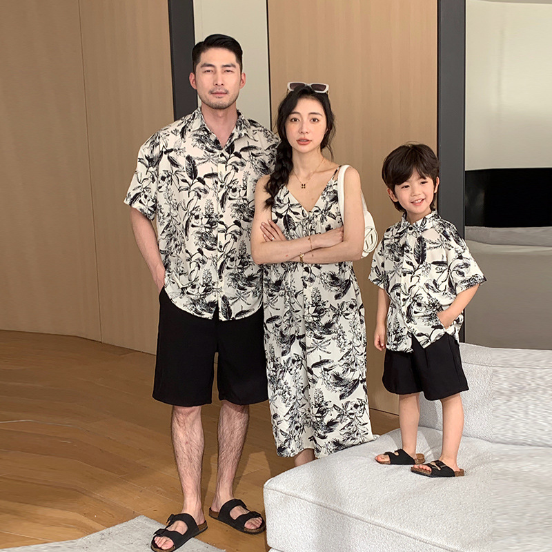 Family-matching Resort-style Printed Short-sleeve Shirt For Beachwear
