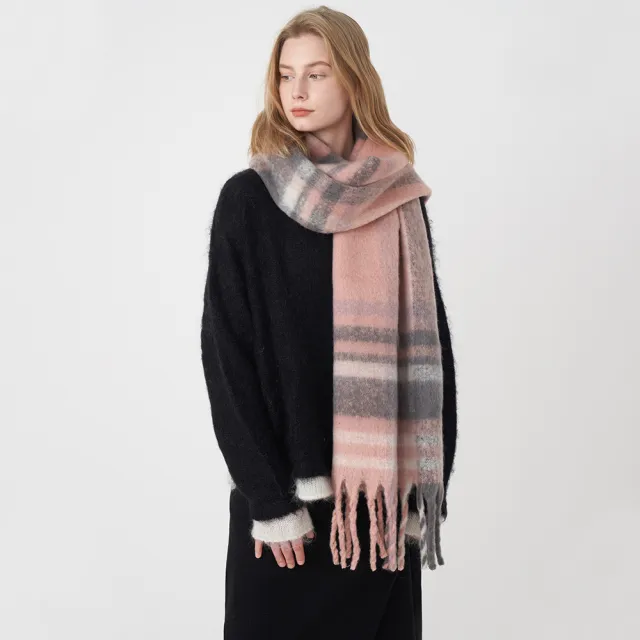 European, American And French Style Classic Retro Artificial Cashmere Plaid Scarf Pink Gray Plaid - Shop at LoveMi