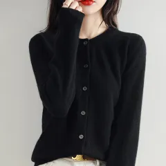 Women's Cardigan Sweater Coat Short Knitwear - Black - View 1