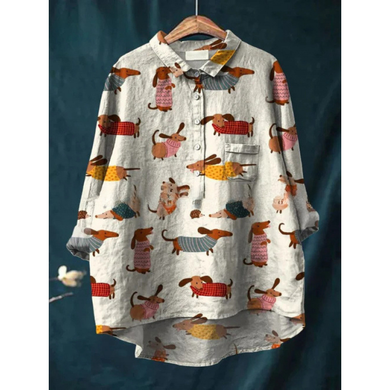 Womens European And American-style Retro Digital-print Animal Shirt