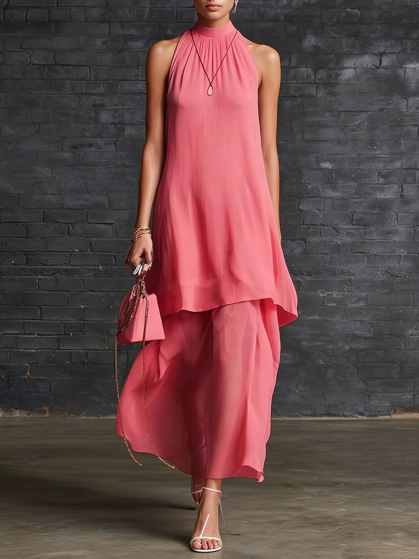 Elegant Sleeveless Mock-neck Dress For Women