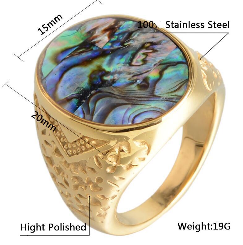 Men's Titanium Steel Casting Ring Round Abalone Shell Pattern Stainless Steel Ring