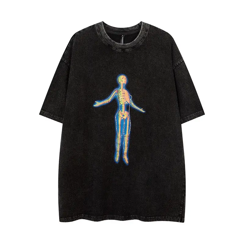 Men's Spring And Summer European And American Dark Loose Wash Fried Color Craft Short Sleeve T-shirt