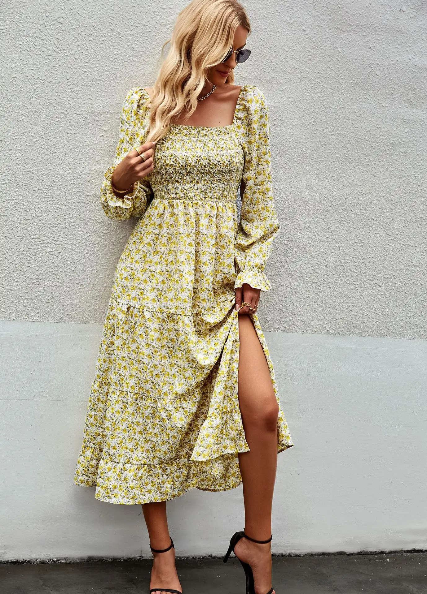Women's Graceful And Fashionable Square Collar Split Dress