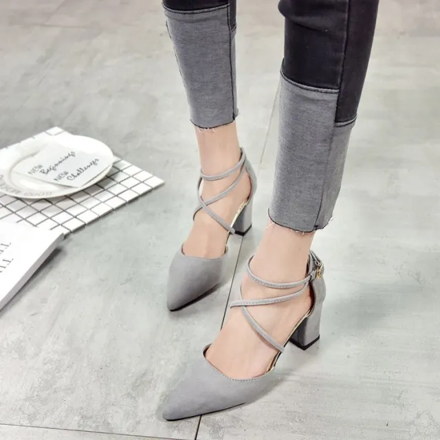 Korean Fashion Pointed Toe Buckle Strap High Heel Sandals Gray - Shop at LoveMi