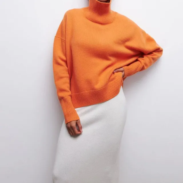 Women's Long sleeved Pullover Solid Color Sweater Orange - Shop at LoveMi
