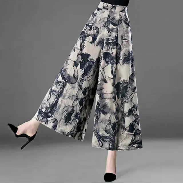 Women's Fashionable Printed Cropped Wide leg Pants Beige Lotus - Shop at LoveMi