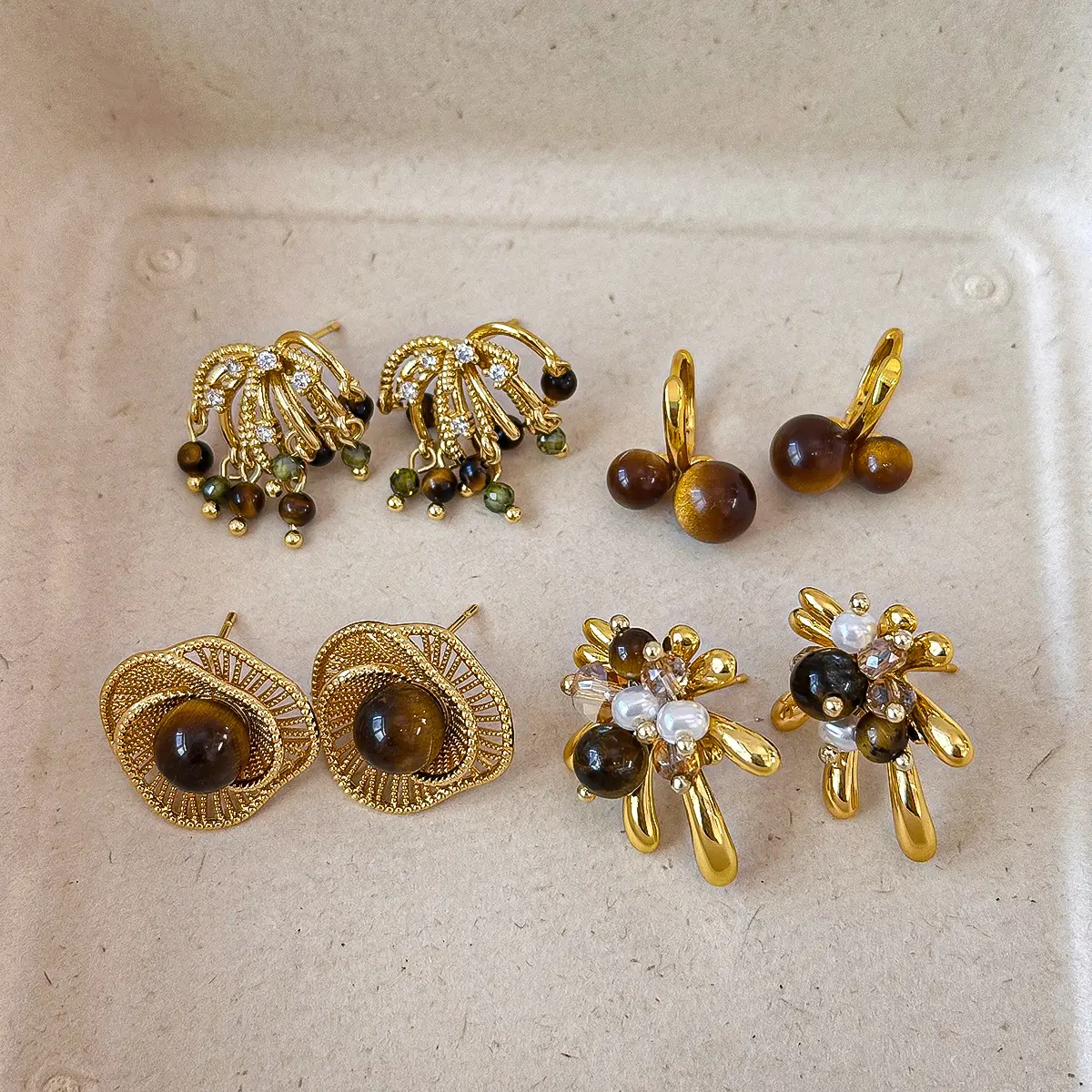 Tigers Eye Stone Firework Stud Earrings