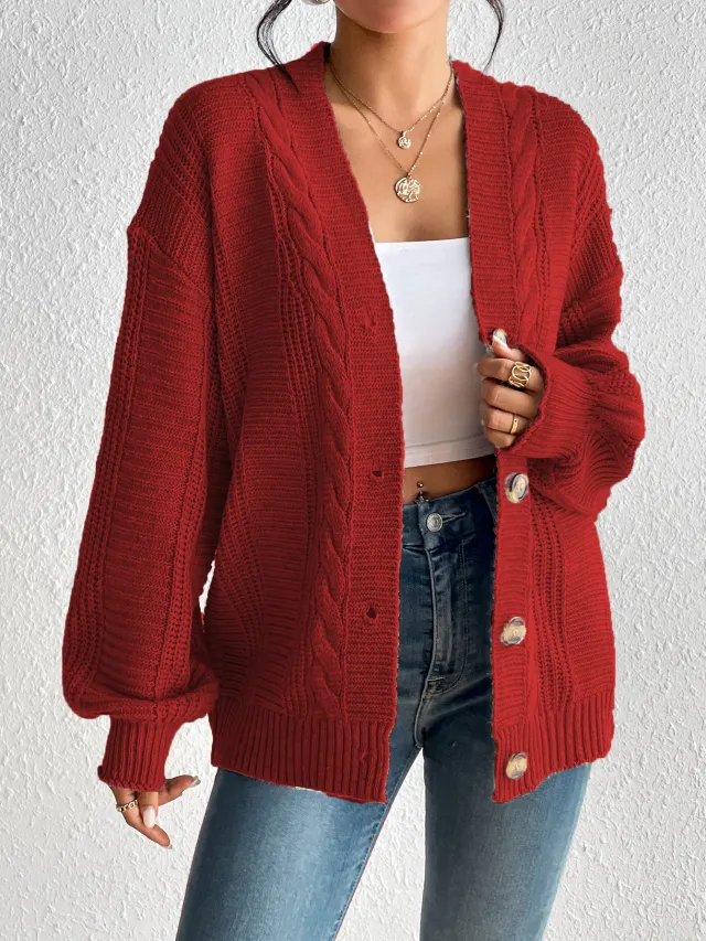 Simple Hemp Pattern Button Women's Overcoat Red - Shop at LoveMi