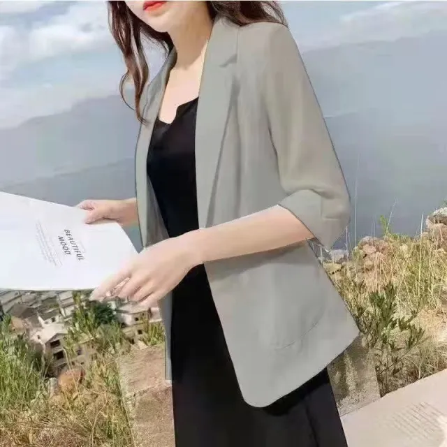 Casual Cotton And Linen Small Tailored Suit Top Dark Gray - Shop at LoveMi