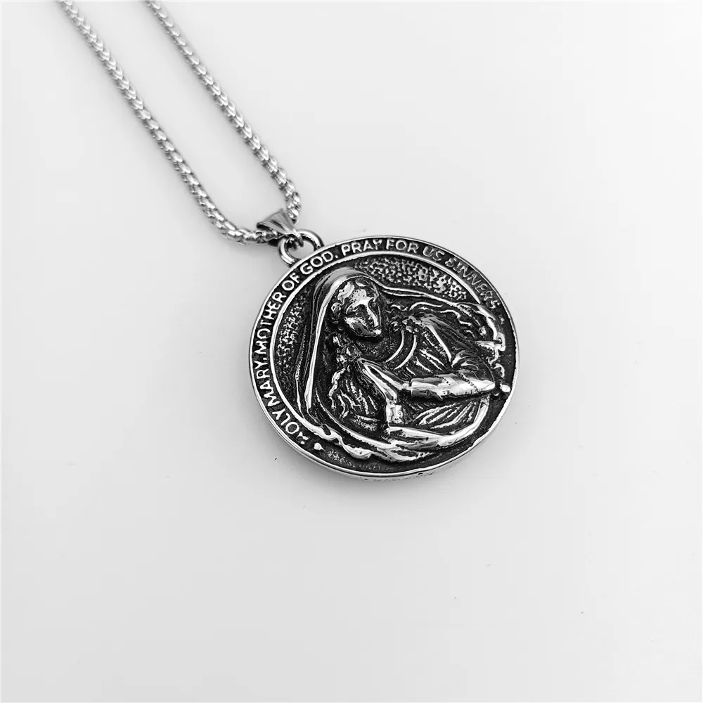 European And American Metal Holy Nun Maria Prayer Pendant Men's Stainless Steel Necklace