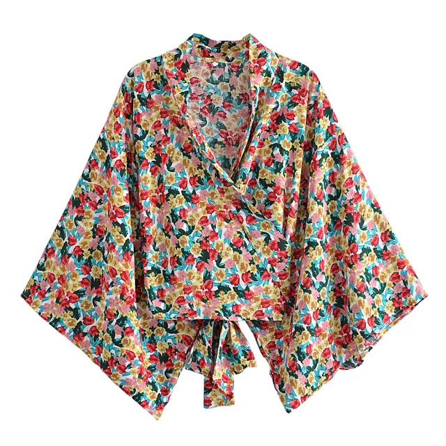 Printed V neck Batwing Sleeve Blouse 137Color - Shop at LoveMi