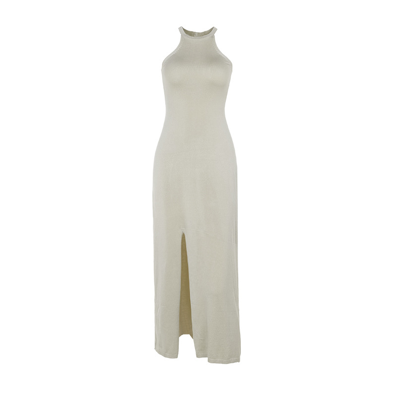 Fashion Halter Split Wool Dress Women
