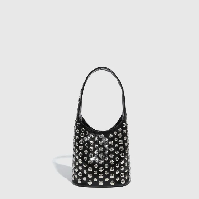 Premium Tortoiseshell Rivet Handbag Bucket Black - Shop at LoveMi