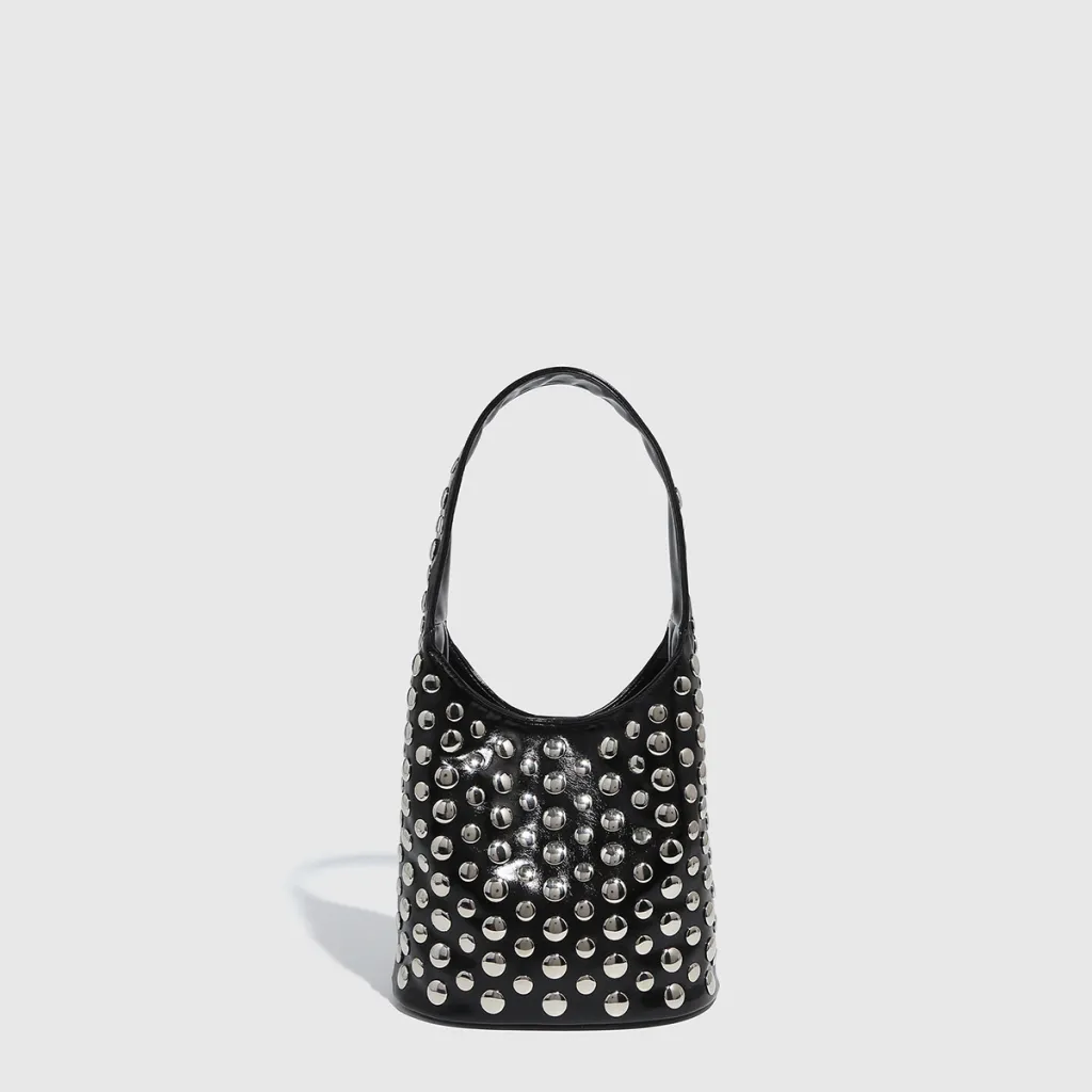 Premium Tortoiseshell Rivet Handbag Bucket - Black