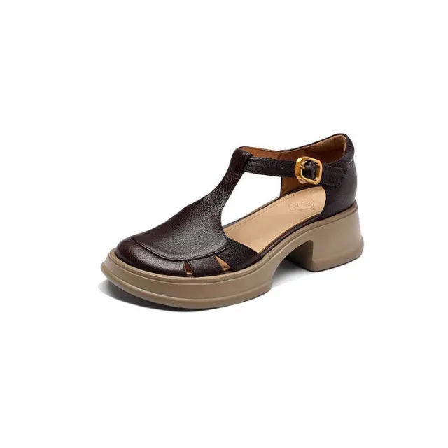 All match Retro Small Chunky Heel Platform Ankle strap High Heels Brown - Shop at LoveMi