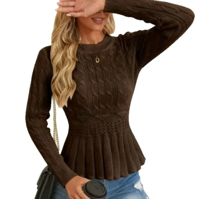 Women's Waist Slimming Pleated Top Sweater Brown - Shop at LoveMi
