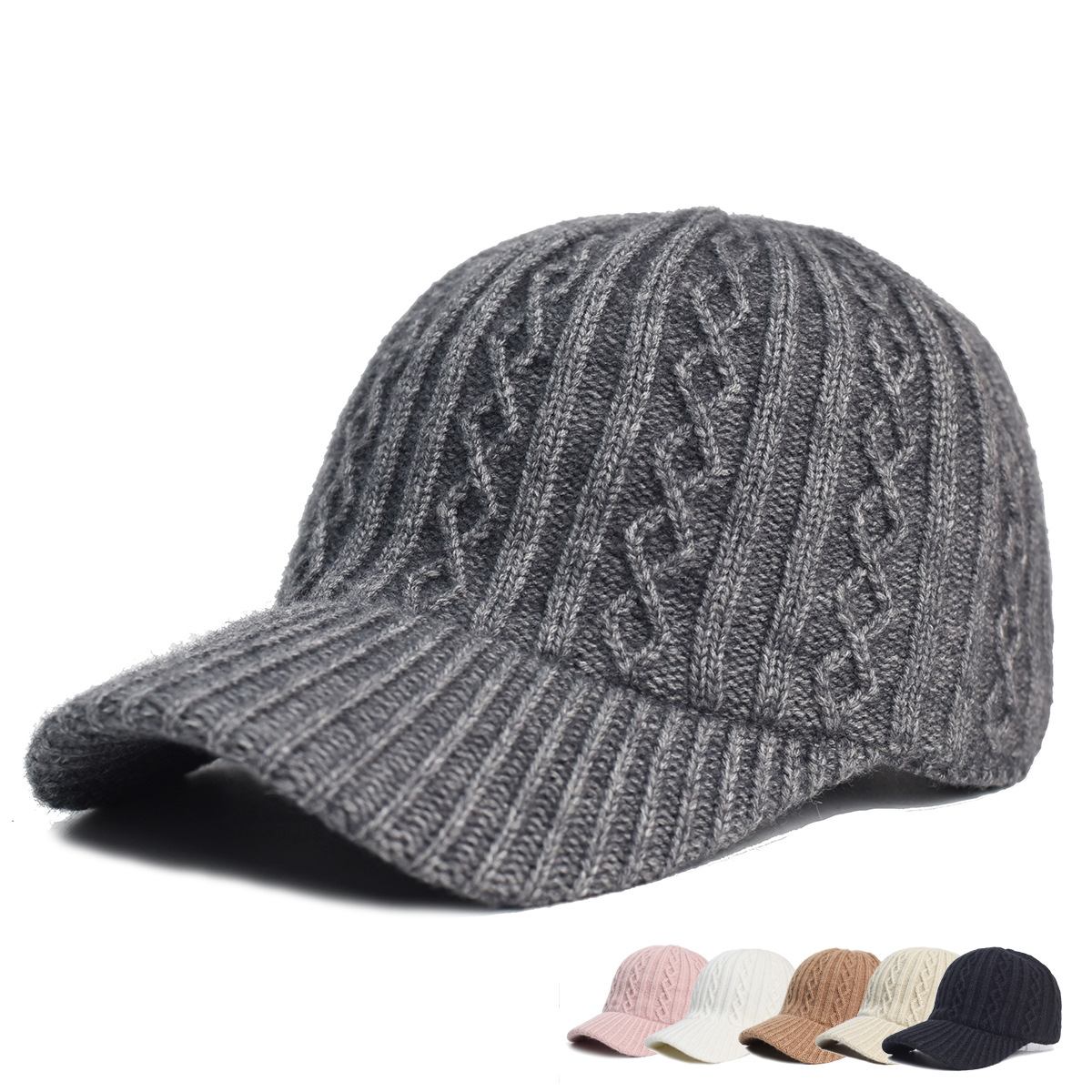 Knitting Wool Baseball Cap Korean Warm Solid Color Light Plate Peaked Cap — foto 21