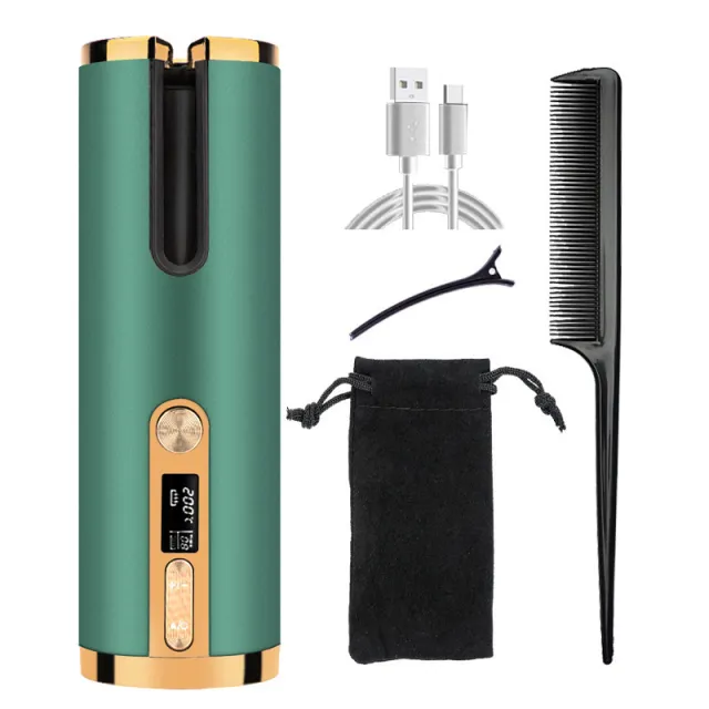 USB Charging Lazy Portable Large Capacity Wave Hair Curler Green - Shop at LoveMi