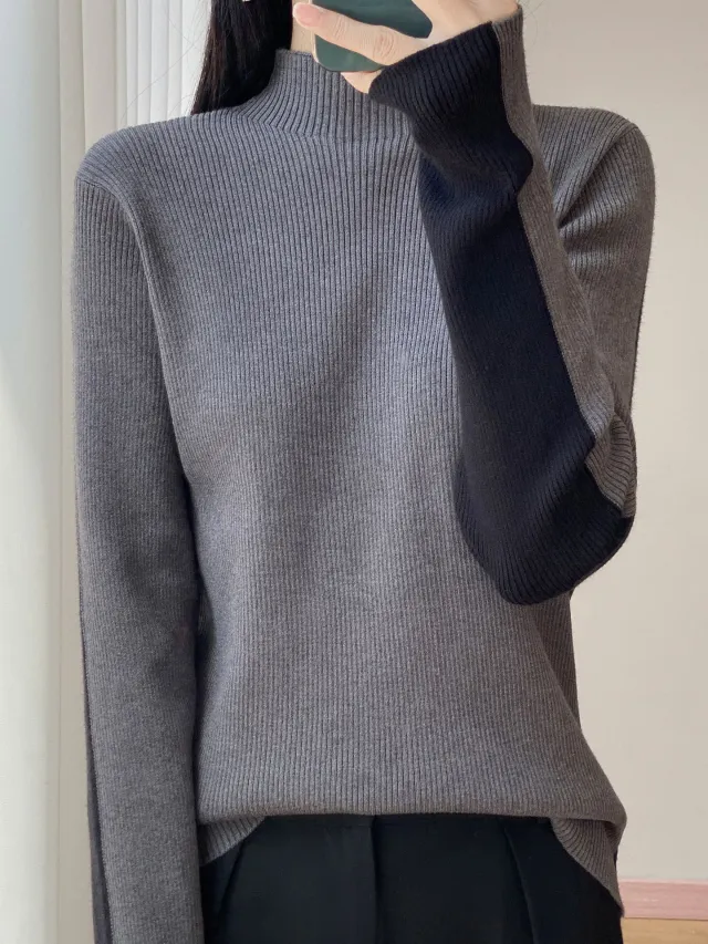 Autumn And Winter Two Sides Can Wear Color Matching Knitted Sweater Gray - Shop at LoveMi