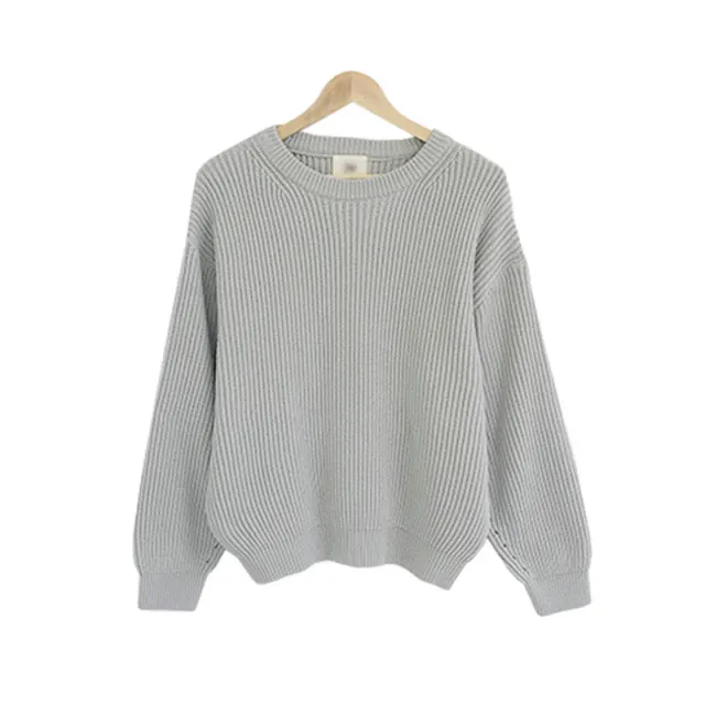 Solid Color Lazy And Loose Thick Needle Pullover Light Gray - Shop at LoveMi