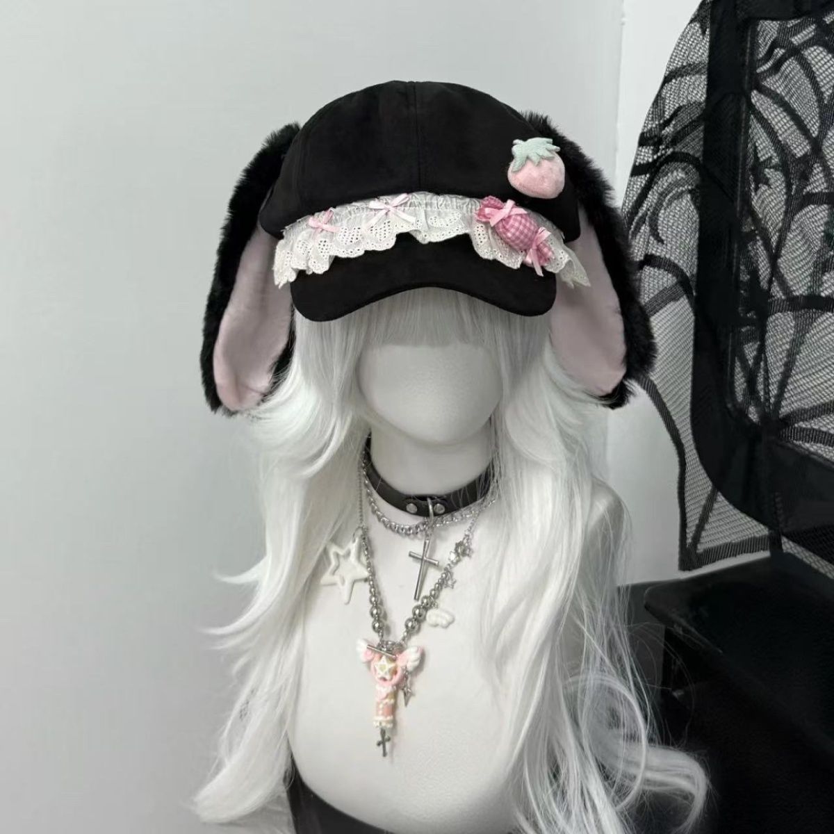 Cute And Soft Strawberry Bunny Hat Subculture Beret For Women