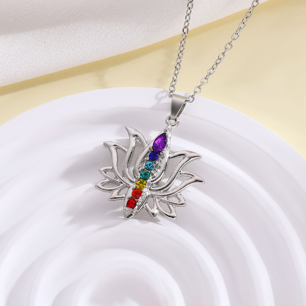 Lotus Necklace Fashion Color Rhinestone Clavicle Chain