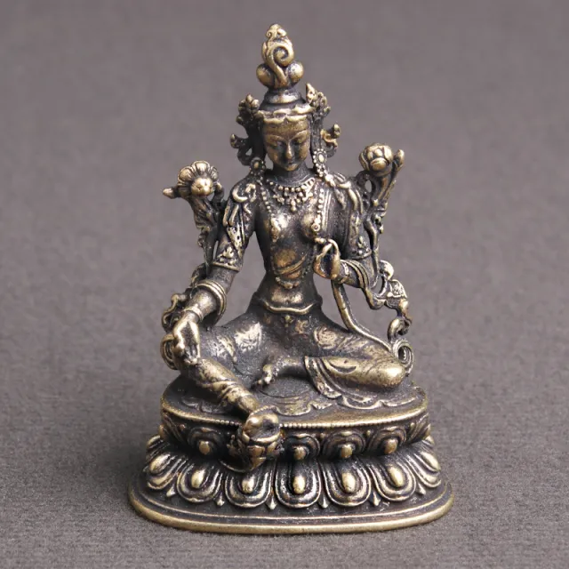 Brass Antique Green Tara Buddha Statue Decoration Retro Distressed - Shop at LoveMi