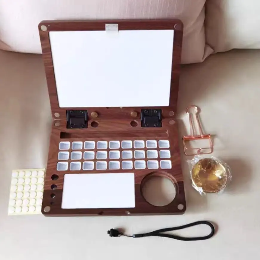 Wooden Folding Watercolor Paint Box Portable Travel-Friendly