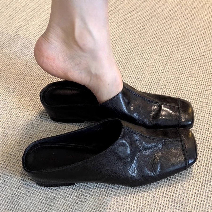 New Style Leather Slide Sandals With A Hidden Heel