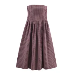 Women's Plaid Tube Top Dress - Picture Color-L - View 1
