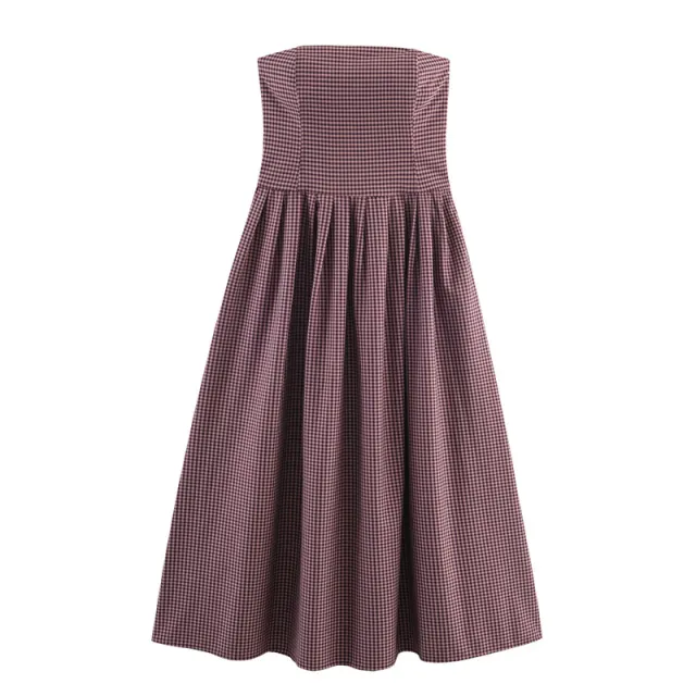 Women's Plaid Tube Top Dress Picture Color M - Shop at LoveMi