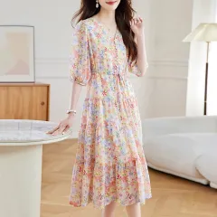 Waist Slimming Floral Dress - Color - View 1