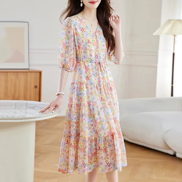 Waist Slimming Floral Dress Color - Shop at LoveMi