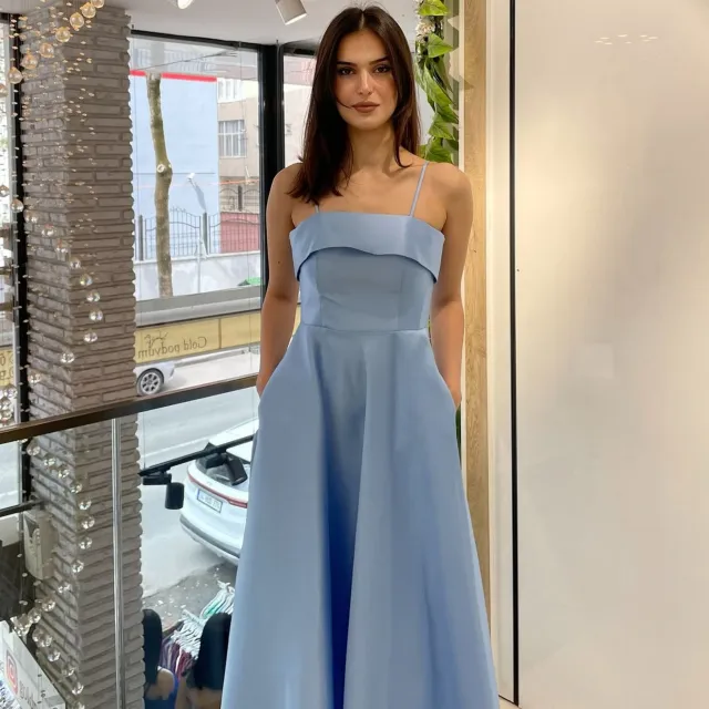 Solid Color Sexy Sleeveless Backless Tube Top Waist Long Dress Light Blue - Shop at LoveMi
