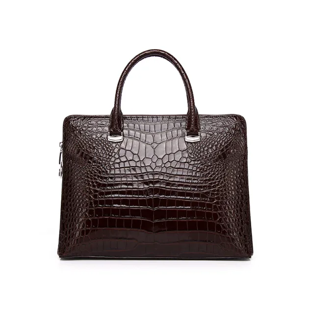 Men's Casual Crocodile Belly Pattern Briefcase Brown - Shop at LoveMi