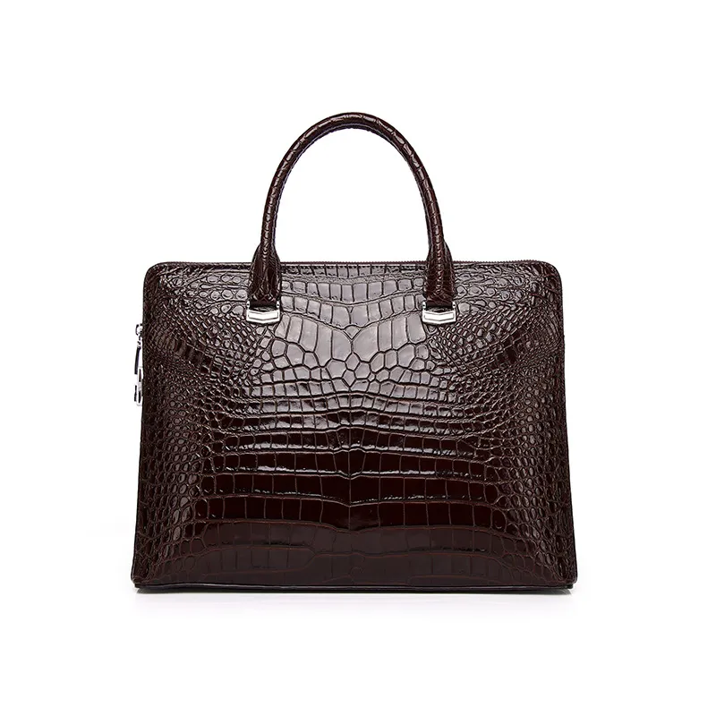 Men's Casual Crocodile Belly Pattern Briefcase - Brown