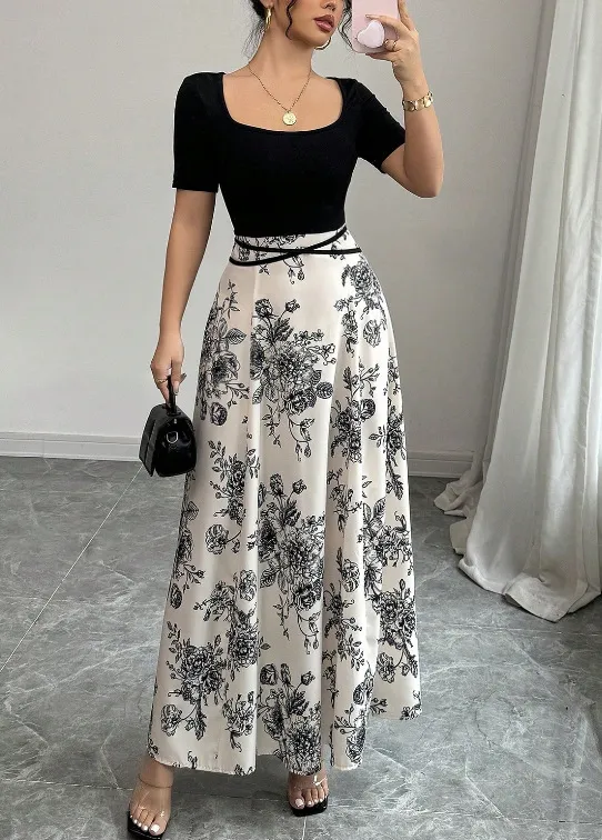 Women's Dress Slimming French Floral Long Black - Shop at LoveMi
