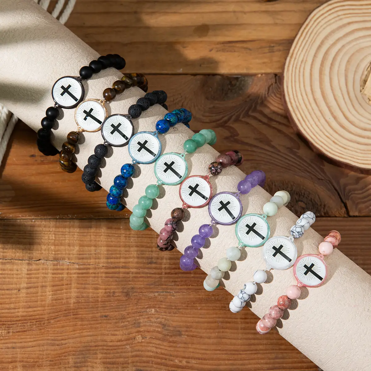 Design Cross Frosted Bead Bracelets