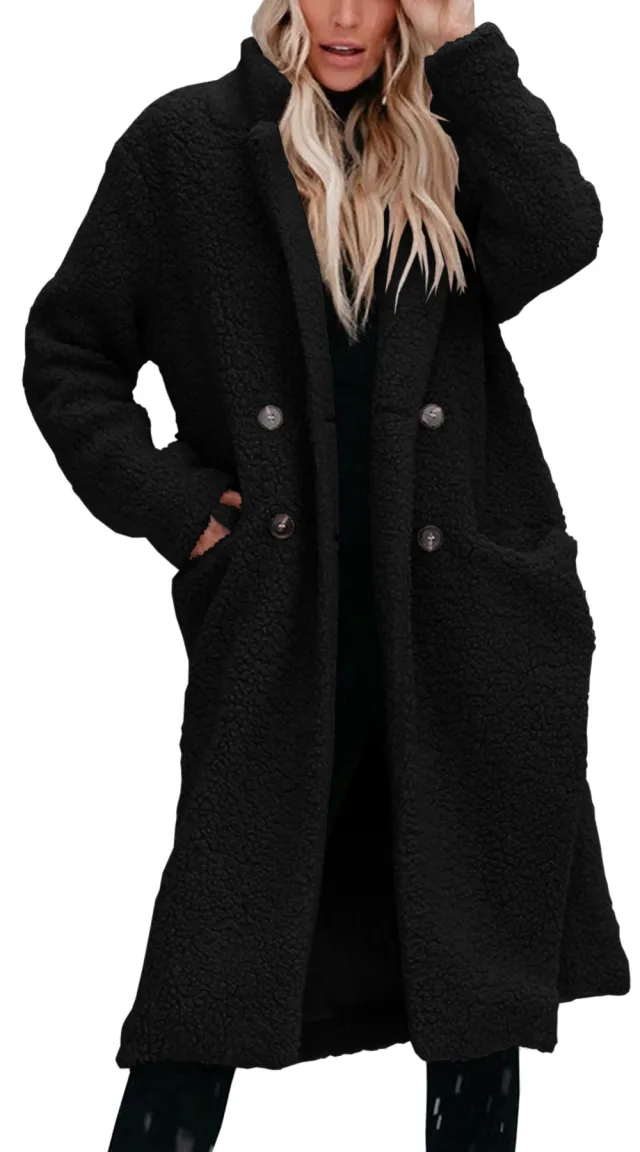 Women's Long sleeved Lapel Plush Top Black - Shop at LoveMi