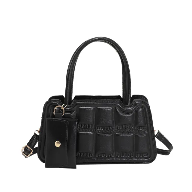 Candy Color Shoulder Bag With Small Wallet Fashion Grid Texture Totes Women Handbag Black - Shop at LoveMi