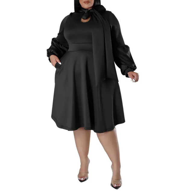 Long sleeved Bubble Sleeve Midi Dress Black - Shop at LoveMi